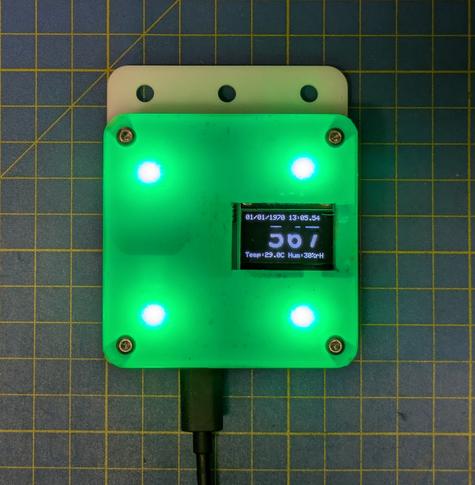 Same co2 monitor now with green lights and reading 567ppm co2