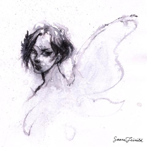 Messy ink portrait of a fairy
