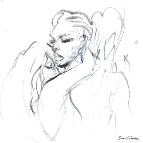 Calligraphy sketch of a hug