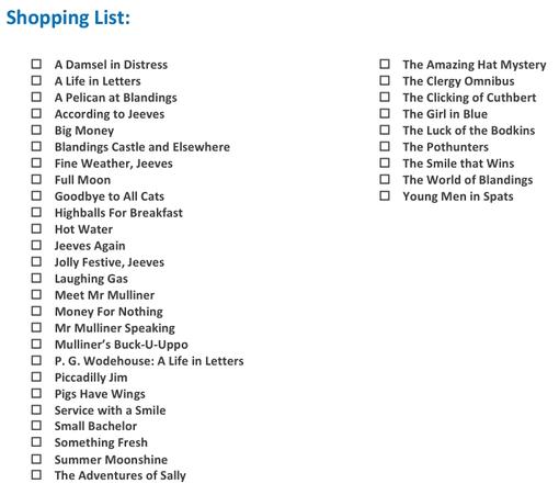 Wodehouse books shopping list (modern editions)