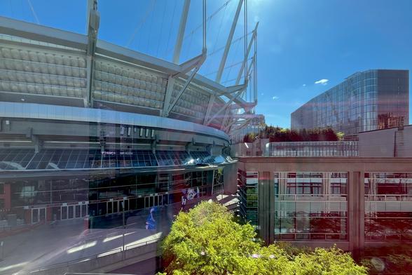 Vancouver's stadium, surrounded by office and apartment buildings