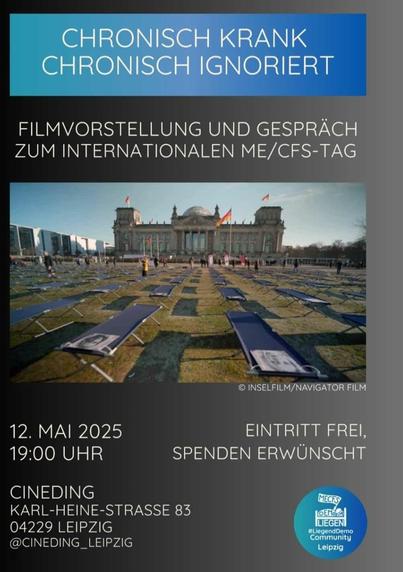 Chronisch krank — chronisch ignoriert

#Filmvorstellung und Gespräch zum internationalen #ME #CFS Tag

im #cineding in #Leipzig, am 12. Mai 19:00 Uhr

von der #liegenddemo Community Leipzig