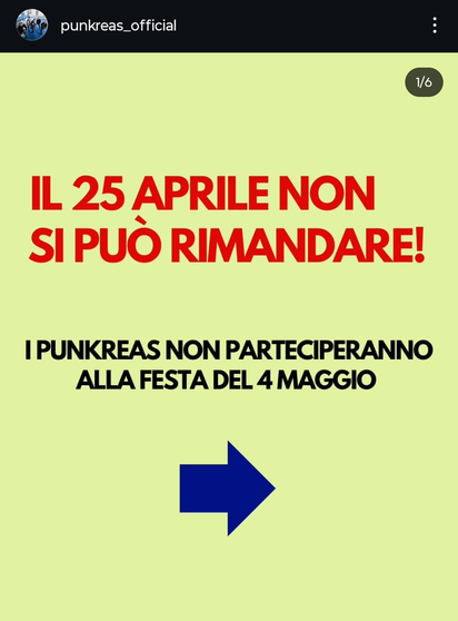 Post dei Punkreas: il 25 aprile non si può rimandare! I pancreas non parteciperanno alla festa del 4 maggio.