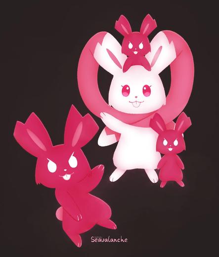A digital drawing of Seavalanche's OC Arna and the three mini Arna.