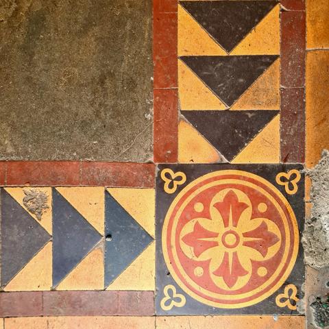 Decorative Victorian floor tiles.