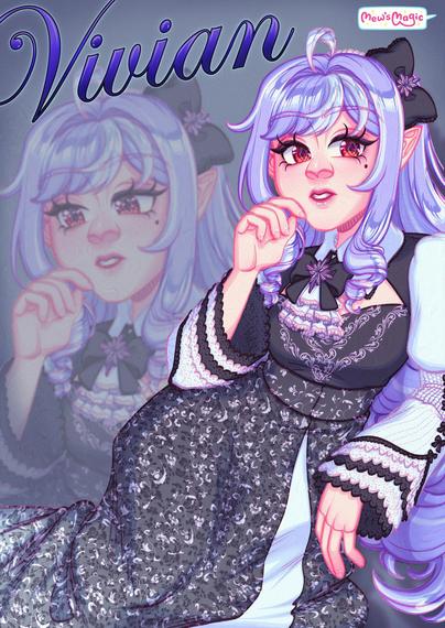 Vivian from zenless zone zero, in a lolita gothic outfit from Belchic brand, a black ribbon in her hair and natural dark cool douyin makeup, with dark cool ombre lips.