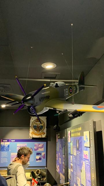 A model of the Pulverizer II at the Juno Beach Centre. Fitted in "Bombphoon" mode with a 1000lb bomb on each wing.
