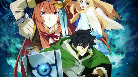 Three major characters from The Rising of the Shield Hero sort of collaged together in dramatic poses.