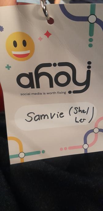 My badge samvie (she/her) at ahoy