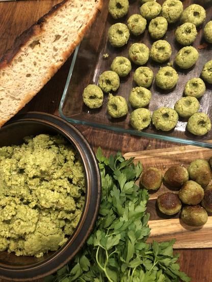 Green balls made of stale bread. So tasty!!!