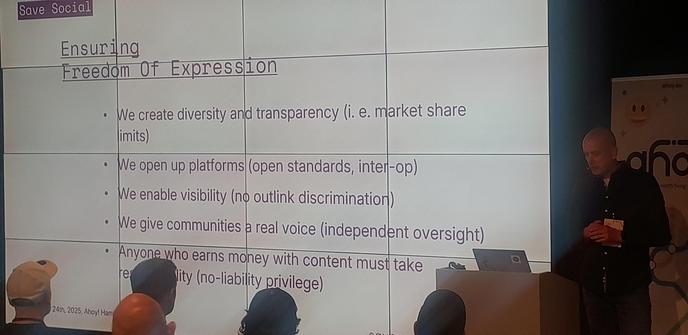 Björn presenting the 10 goals of savesocial campaign