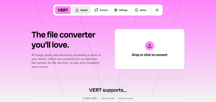 Capture d'écran du site Vert.sh, qui a un fond rose dégradé blanc (comme son nom l'indique pas).