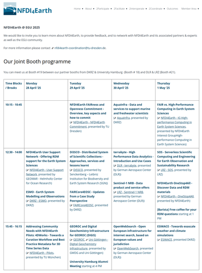 Booth programme screenshot available at https://nfdi4earth.de/nfdi4earth-egu-2025