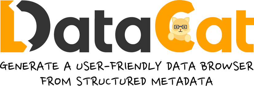 DataCat logo mit dem Untertitel (auf Englisch) "Generate a user-friendly data browser from structured metadata”