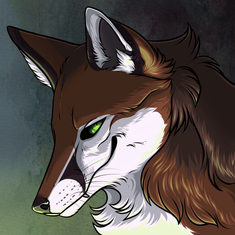 A headshot of a smiling brown fox. Digitally drawn.