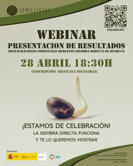 Se trata de un cartel anunciando el webinar online de presentación de resultados que tendrá lugar este lunes, 28 de abril, a las 18:30h