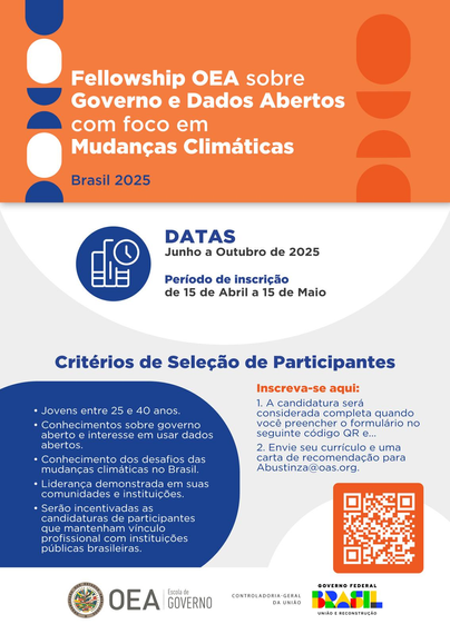 captura da primeira pagina da chamada da OEA para um Fellowship sobre governo e dados Abertos com foco em mudanças climáticas.