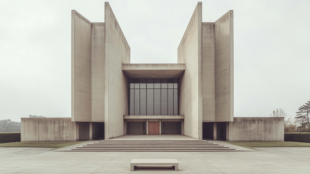 Sanctuaire du Silence.
Photographie d’une église brutaliste au design imposant et dépouillé, symétrie parfaite et volumes massifs invitant au recueillement.
Photograph of a brutalist church with an imposing and stripped-down design, perfect symmetry and massive volumes inviting contemplation.