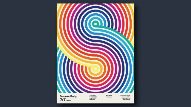 Minimalist Graphic Summer Party Poster Template with Concentric Circles by Jozef Micic for Adobe Illustrator
