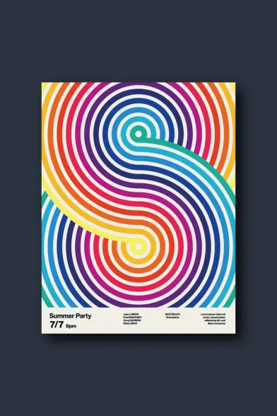 Minimalist Graphic Summer Party Poster Template with Concentric Circles by Jozef Micic for Adobe Illustrator