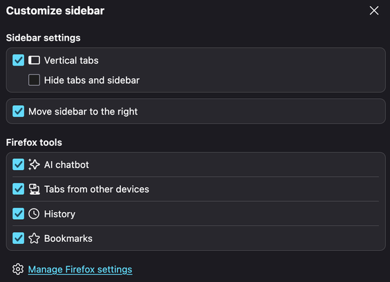 Image of Firefox Sidebar settings