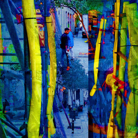 Barcelona digital edited multiple exposure street photography, made with the GNU Image Manipulation Program.
