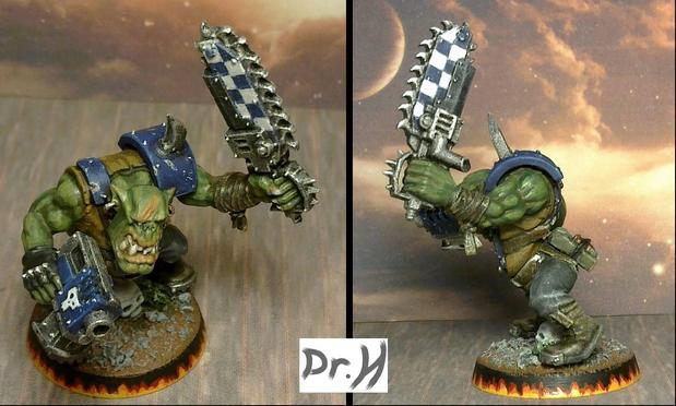 High angle and left side views of Ork Boy #1.