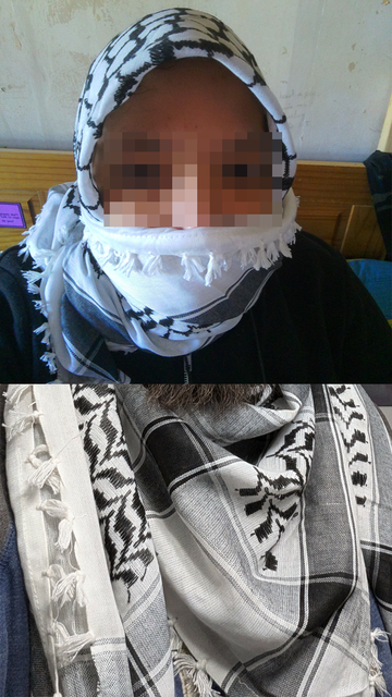 two people wearing keffiyehs