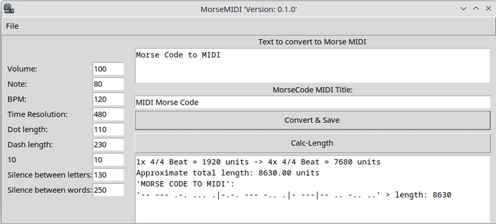 MorseMIDI GUI Vorschau under Linux