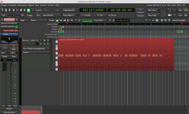 MIDI Morse Code in #Ardour