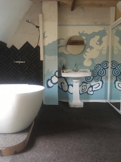 Bathroom. Black and hiroshige paint wall style
