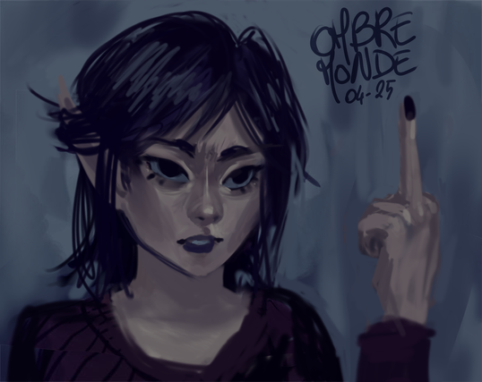 Drawing of an elf giving the finger