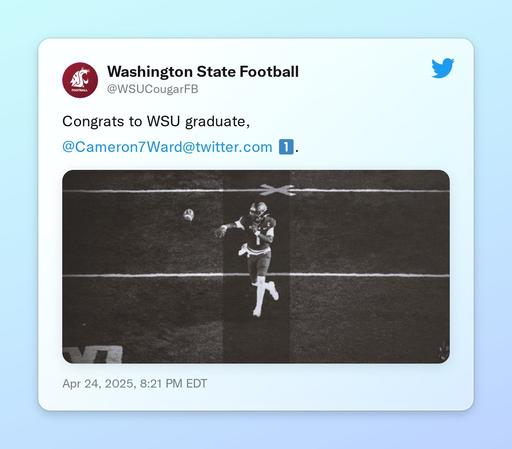 Congrats to WSU graduate, 

@Cameron7Ward 1️⃣. https://t.co/dT93IbVVJ2