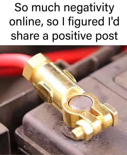So much negativity online, so | figured I'd share a positive post

(the positive terminal post from a car battery)