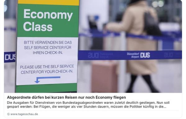 Abgeordnete dürfen bei kurzen Reisen nur noch economy fliegen Tagesschau