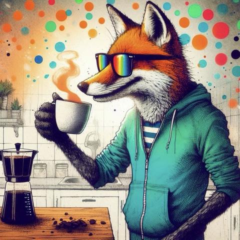 KI-Bild (DALL•E3):

Fritz im türkisen Jogginganzug und verspiegelter Regenbogen-Brille an der Kaffeemaschin. Er wirkt sehr gechillt.