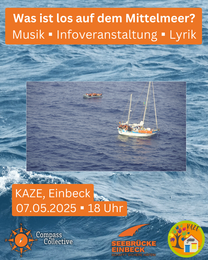Infoveranstaltung Was ist los auf dem Mittelmeer? mit einem Foto der Trotamar III während eines Einsatzes