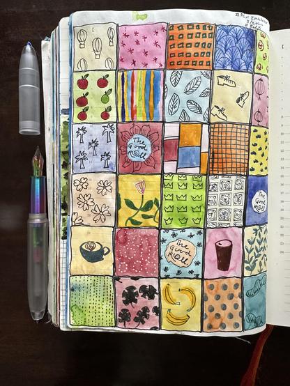 Sketch in sketchbook of stacked toilet paper with pretty paper wraps