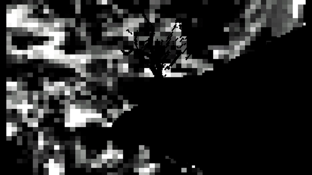 A black cliff and tree against an ambiguous b&w background