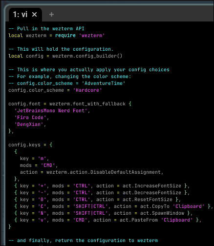 Screenshot of settings for Wezterm's keys