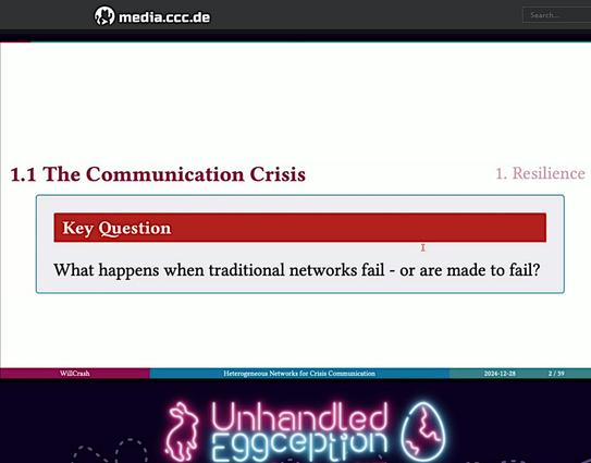 Slide with text: "1.1 The Communication Crisis. Key Question: What happens if traditional networks fail - or are made to fail?"