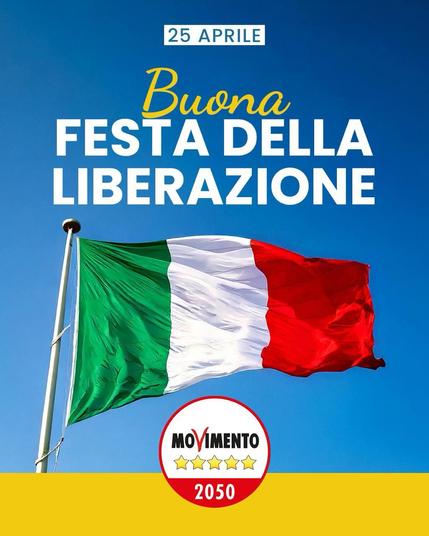 Nella fotografia, una foto del tricolore con gli auguri per una "Buona Festa della Liberazione".