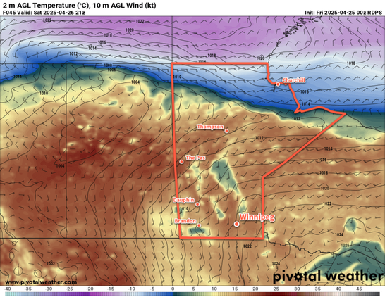 RDPS 2m Temperature Forecast valid 21Z Saturday April 26, 2025