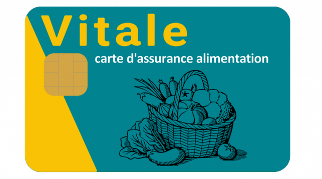 Image d'une carte Vital réimaginée comme carte vitale pour la Sécurité sociale de l'alimentation.