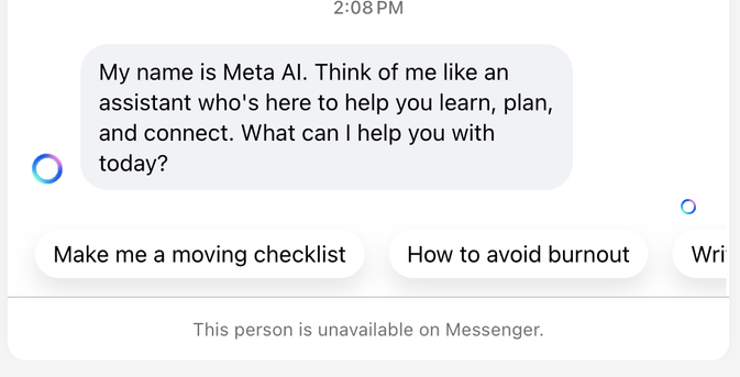 Screenshot of Meta AI chat app.