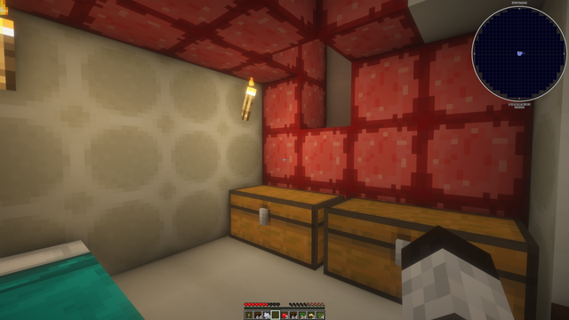 Inside the giant's "skull" Bone and flesh blocks make up my little emergency shelter
