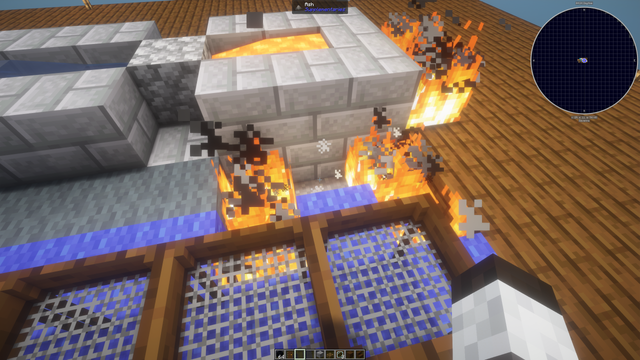 aha ! when your spawn island is mostly wool and wood... careful placement of lava is required lest it causes a fire like this !