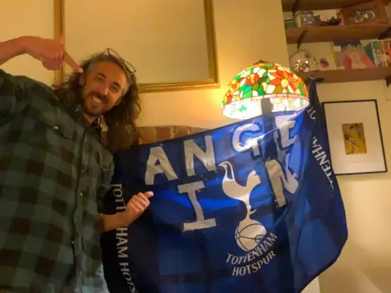 Me with the flag that went 'viral' on Bluesky.