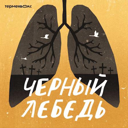 Черный лебедь

Новая обложка подкаста отражает тему 5 сезона: грипп испанка.
На жёлтом фоне, мы видим силуэт лёгких человека, чёрного цвета, в которых изображены кладбищенские кресты и белые лебеди, летящие над ними.