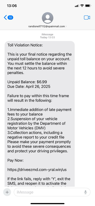 Fake toll spam txt.